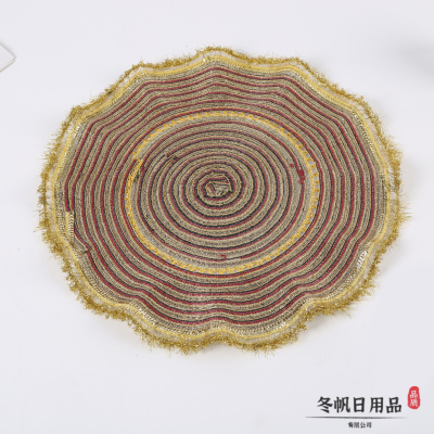 Simple Nordic Style Mixed Color Cotton Yarn Texture round Placemat Western-Style Placemat Weaving Craft Non-Slip and Hot Heat Proof Mat