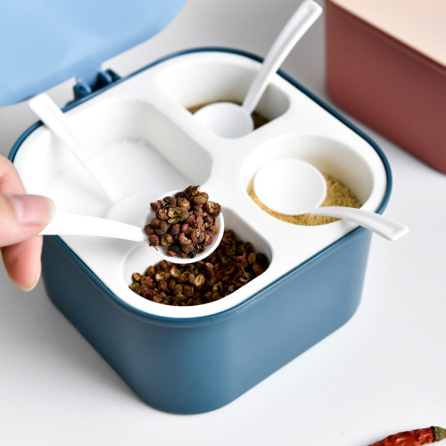 seasoning box multifunctional kitchen supplies one-piece compartment seasoning box three-grid four-grid storage seasoning jar with spoon