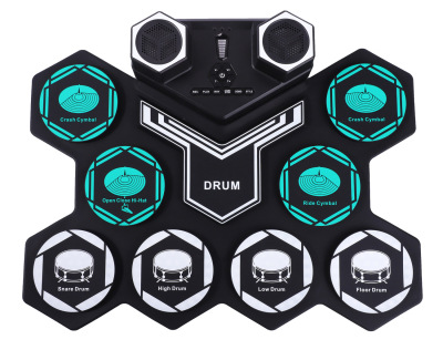 Portable Drum Kit Desktop Drum Bluetooth Children Drum for Practicing Hand Roll Electronic Drum Lithium Battery Audio