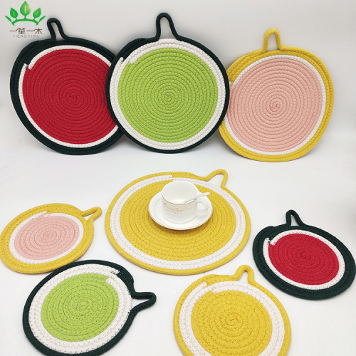 factory direct sales cotton string placemat fruit design thickened non-slip and hot insulation cotton thread placemat plate mat coaster table mat