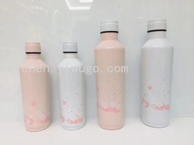 C075-500/750ml Double-Layer Stainless Steel Vacuum Thermos Cup Cherry Blossom Series