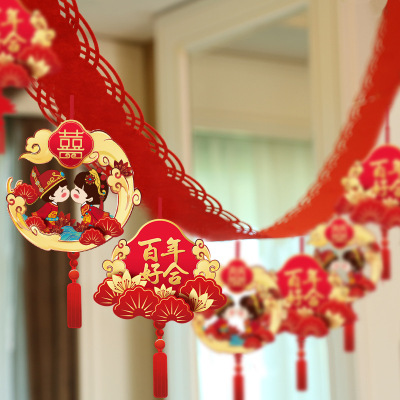 Gongxi Wedding Room Layout Flocking Cloth Xi Decorations Garland Decoration Happy Marriage Pendant Living Room and Bedroom Wholesale
