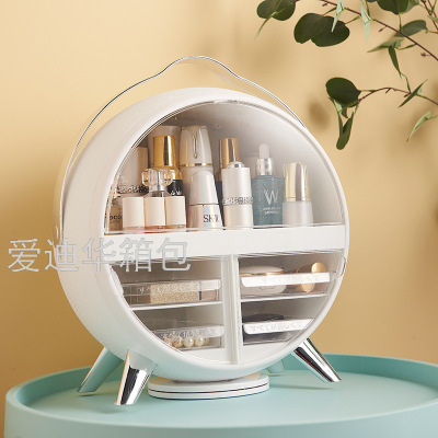 Led Cosmetics Storage Box with Mirror Household Dustproof Desktop Storage Dressing Table Skincare Shelves