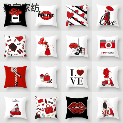 New Casual Red Cartoon Valentine's Day Pillow Cover Holiday Home Sofa Cushion Cushion Cover Wholesale Customization