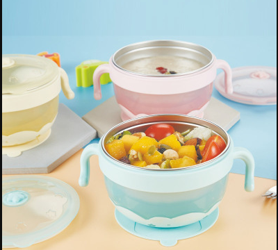 new 304 stainless steel children water injection thermal insulation bowl baby dining bowl