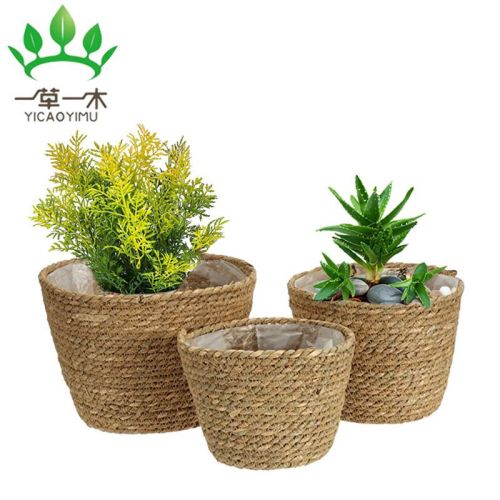 wholesale nordic straw woven flowerpot rattan woven flowerpot flower basket succulent flower pot simple woven straw woven flowerpot flower pot coats