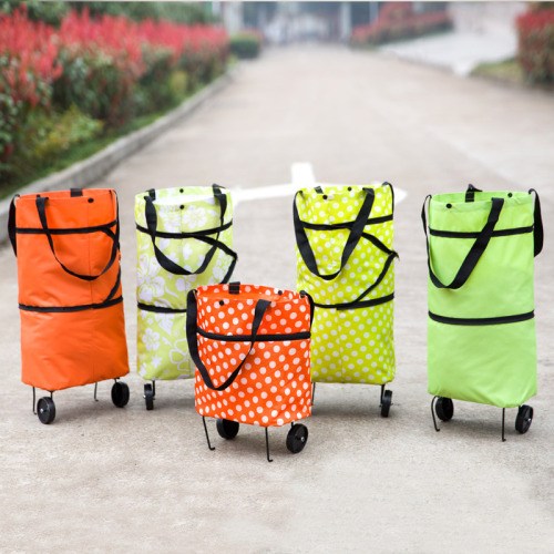 Simple Portable Shopping Cart Pull Rod Trolley Bag Multi-Function Shopping Bag Elderly Vegetable Blue Household Buggy Bag