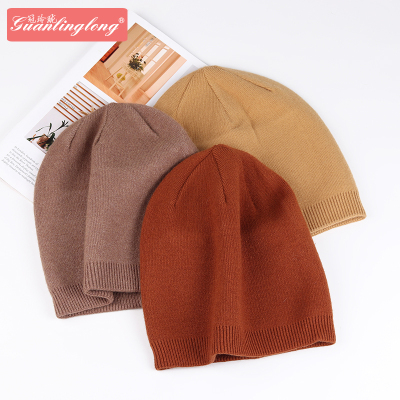 Autumn-Winter Warm and Thickening Woolen Cap Cored Yarn Knitted Hat Double-Layer Fleece Women's Hat in Stock Wholesale Sleeve Cap