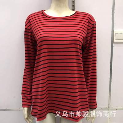 Online Sales Hot Spring and Autumn Wear Mom Wear Striped Crew Neck Long Sleeves Pullover Women's Long Sleeve Dralon plus Size