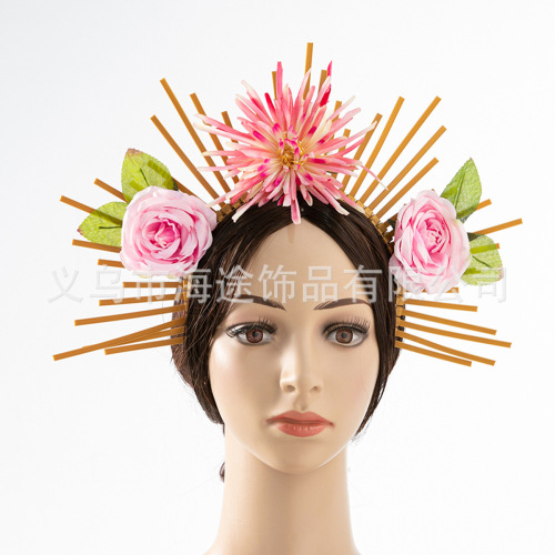 cross-border goddess crown zipper headband head buckle female artificial flower party performance hair accessories catwalk photo props