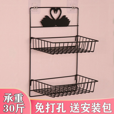 Wall Shelf Bedroom No Punching on Walls Hanging Basket Iron Kitchen Bathroom Wall Student Dormitory Storage Rack