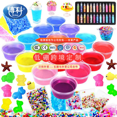 Crystal Mud Foaming Glue Slim Fake Water Toy Foreign Trade Cross-Border Customization Amazon Slime Colored Clay Bubble Glue