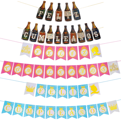 Factory Wholesale Gilding Spanish Birthday Pulling Banner Wine Bottle Horizontal Flag Latte Art Adult and Children Birthday Party Supplies Decoration