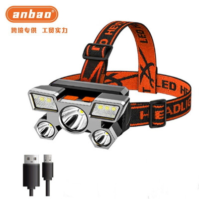 4-Lamp Headlight Aluminum Alloy Usb Rechargeable Strong Light Led Headlight Night Fishing Lamp Outdoor Miner's Lamp Cross-Border New Arrival Exclusive