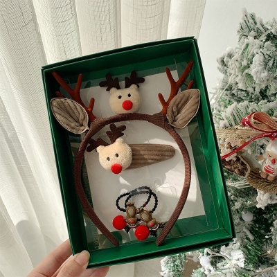 Passer-by Ornament Christmas Big Antler Hairband Children Elf Sweet Hair Pin Imitation Makeup Ornament (Set)