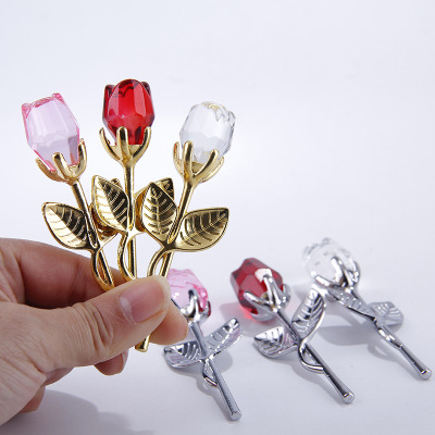 European-Style Creative Gift Metal Rod Crystal Rose Crafts Decoration Valentine's Day Simulation Flower Gift Wholesale