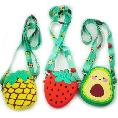Children's Fruit Coin Purse New Pineapple Cute Strawberry Silicone Messenger Bag Children Wallet Mini Shoulder Bag