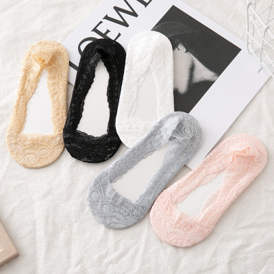 Women's Socks Lace Summer New Ultra-Thin Ankle Socks Non-Slip Anti-Slip Cotton Bottom Lace Low Top Invisible Socks Stall Wholesale