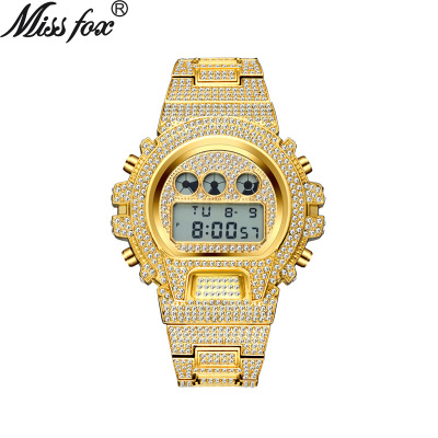 Missfox Japan Diamond-Embedded Multi-Functional Fashion Electronic Watch High-End Full Diamond Waterproof Men's Watch Factory Direct Sales