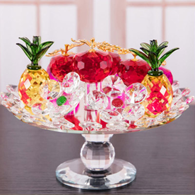 Artificial Crystal Decoration Gifts Domestic Ornaments Rotating Crafts Gift Apple Fruit Plate Ornaments