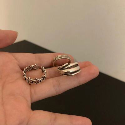 INS Trendy Cool Vintage Open Ring Women's Fashion Little Finger Ring Men's Cold Wind Adjustable Combination Internet Celebrity Couple's Ring