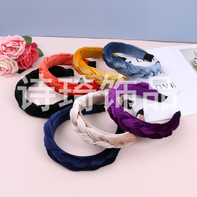 Twist Braid Cute and Sweet Solid Color Wide-Brimmed Woven Winding Fabric Hair-Hoop Headband Hair Band Various Colors