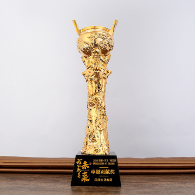 Factory in Stock Resin Trophy Creative Metal Trophy Enterprise Annual Meeting Outstanding Contribution Award Crystal Trophy
