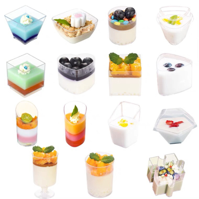 Disposable Case Cube Mousse Cup Pudding Ice Cream Cake Cup Plastic PS Mini Transparent Dessert Cup with Lid
