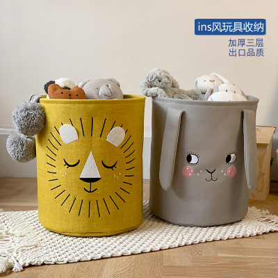 Factory Supplier Fabric Toy Storage Bucket Ins Style Children's Toys Storage Basket Dirty Clothes Basket Embroidery One Piece Dropshipping