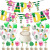 Hawaiian Birthday Theme Party Decoration Balloon Cake Insert Hanging Flag Banner Set Flamingo Pineapple Monstera