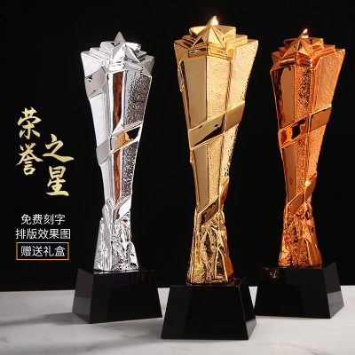 New Crystal Trophy Made Metal Resin Crafts Production Enterprise Annual Meeting Award Lettering Five-Pointed Star Medal