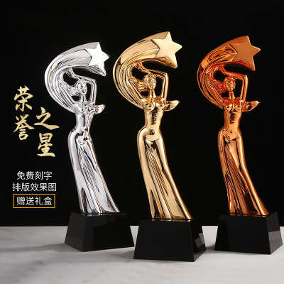 2021 New Crystal Trophy Making Resin Decorations Company Awards Electroplated Metal Crafts Resin Medal