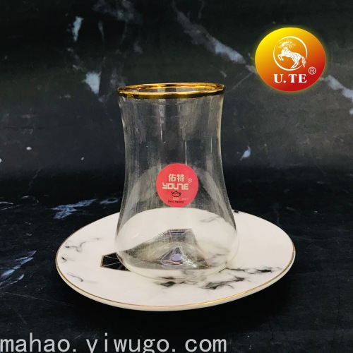 Glass with Ceramic Dish Six Cups Six Plates 