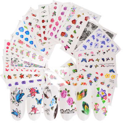 Cross-Border Hot Selling Spot Ornament Nail Stickers Pansy Feather Lace More than Watermark Stickers Models Do Not Repeat