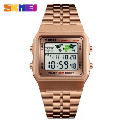 Skmei New Business Fashion Square Electronic Watch Stopwatch Countdown World Time Multifunction Steel Watch