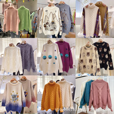 Autumn and Winter Korean Style Women's Pullover Sweater Thickened Women's Knitwear Inventory Sweater Night Market Stall Wholesale