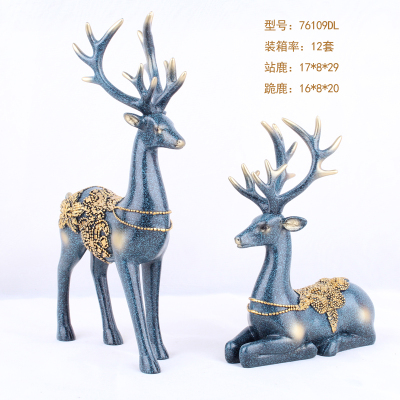 Resin Crafts European Blue Couple Pair Deer Decoration Living Room Home Decoration Decoration Creative Gift Special Offer