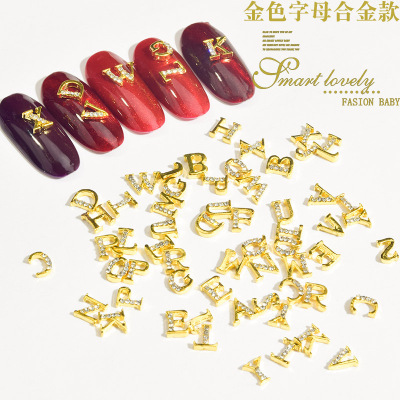 New LZ Nail Art 26 Letters Alloy Ornament Japanese Nail Art High-Profile Figure Bright Gold Letters Ornament Nail Ornament