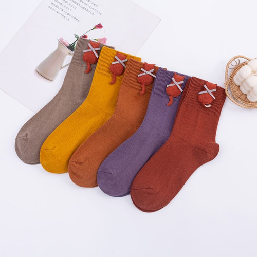 socks Wholesale Kitten Peach Heart Three-Dimensional Bear Cartoon Cotton Socks Women‘s Socks Three-Dimensional Love Mid-Calf Socks College Style Socks 