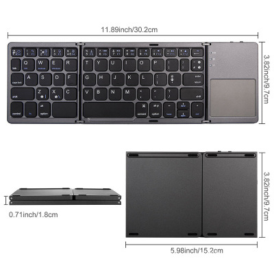 Three-System Universal Three Folding with Touch Pad Phablet Computer Wireless Bluetooth Portable Mini Keyboard