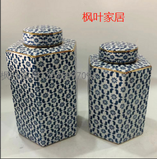 New Chinese Classical Blue and White Porcelain Storage Jar Decoration American Mixed Wine Cabinet Hallway Home Decoration Vase