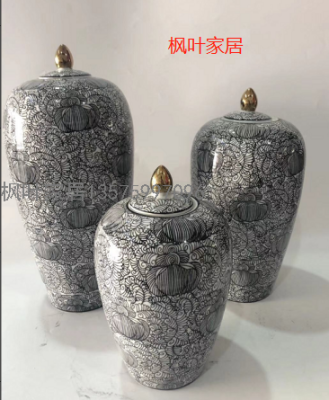 Ceramic Antique Dragon Pattern Temple Jar Living Room Chinese Style with Lid Storage Large Floor Vase Decorative Ornament