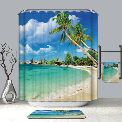 Ocean Idle Style Series Shower Curtain Polyester Waterproof Thickened Digital Printing Curtain Insulation Curtain Factory Supply Foreign Trade