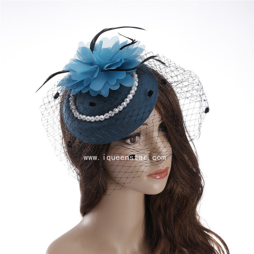 european and american popular mesh stringed pearls bridal top hat female creative feather hat banquet billycock wholesale