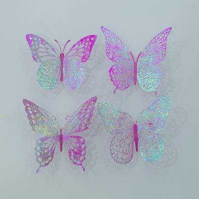 Purple Butterfly 3D Hollow Faux-Metallic Butterfly Wall Decoration Home Living Room Three-Dimensional Butterfly Decoration Stickers