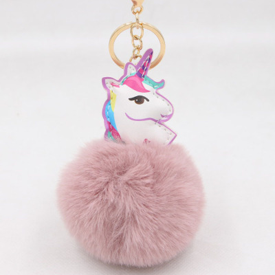 Cute Unicorn Fur Ball Keychain Pu Simulation Fur Unicorn Women's Bag Wallet Keychain Pendant