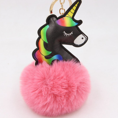 Black Unicorn Fur Ball Keychain Pu Unicorn Plush Bag Women's Ornaments Cute Car Accessories