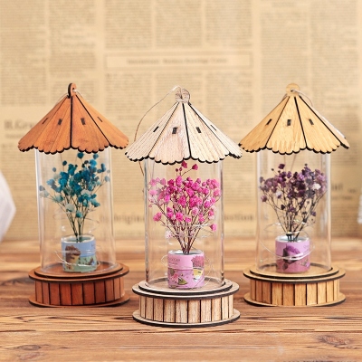 Dried Flower Star Light Home Ornament Gift for Girls Creative Gift round Wooden Small Droplight Decoration Stall Hot Sale