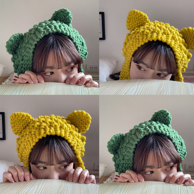 Woolen Cap Children 2019 New Cute Cat Ears Knitted Earmuffs Autumn and Winter Korean Warm Retro Hair Band Earmuffs