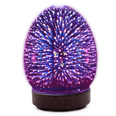 Love Dragonfly Fireworks Aroma Diffuser Wood Grain 3D Glass Aromatherapy Humidifier Colorful Fragrance Lamp